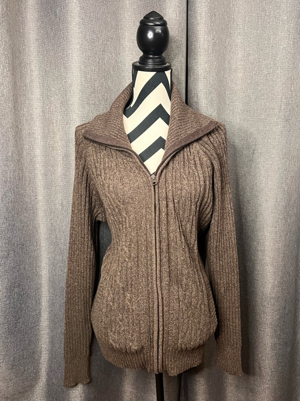 St. John's Bay Brown Ribbed Zip Cardigan